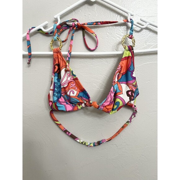 Trina Turk 2pc Bikini Triangle Halter Tie Top Sz 4 Multicolor Resort Beach Vac - Picture 1 of 9